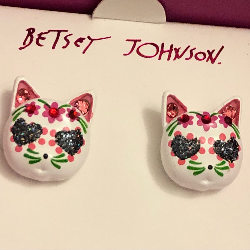 NWT | Betsey Johnson | Sugar Skull Cat Stud Earrings
